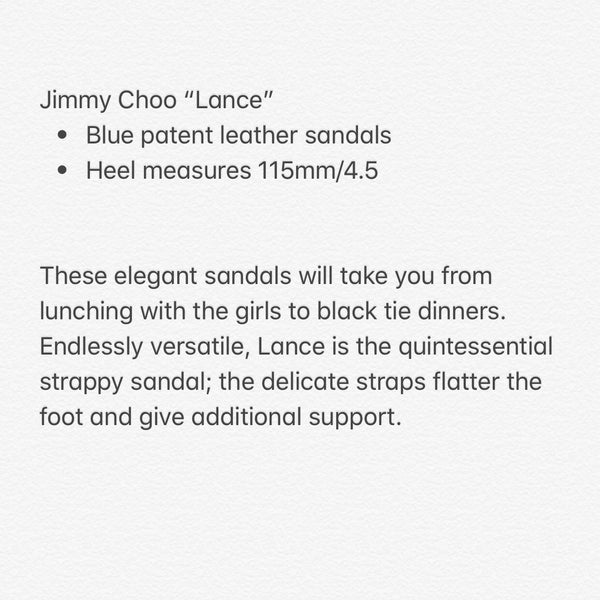 Jimmy Choo “Lance” blue patent leather sandals